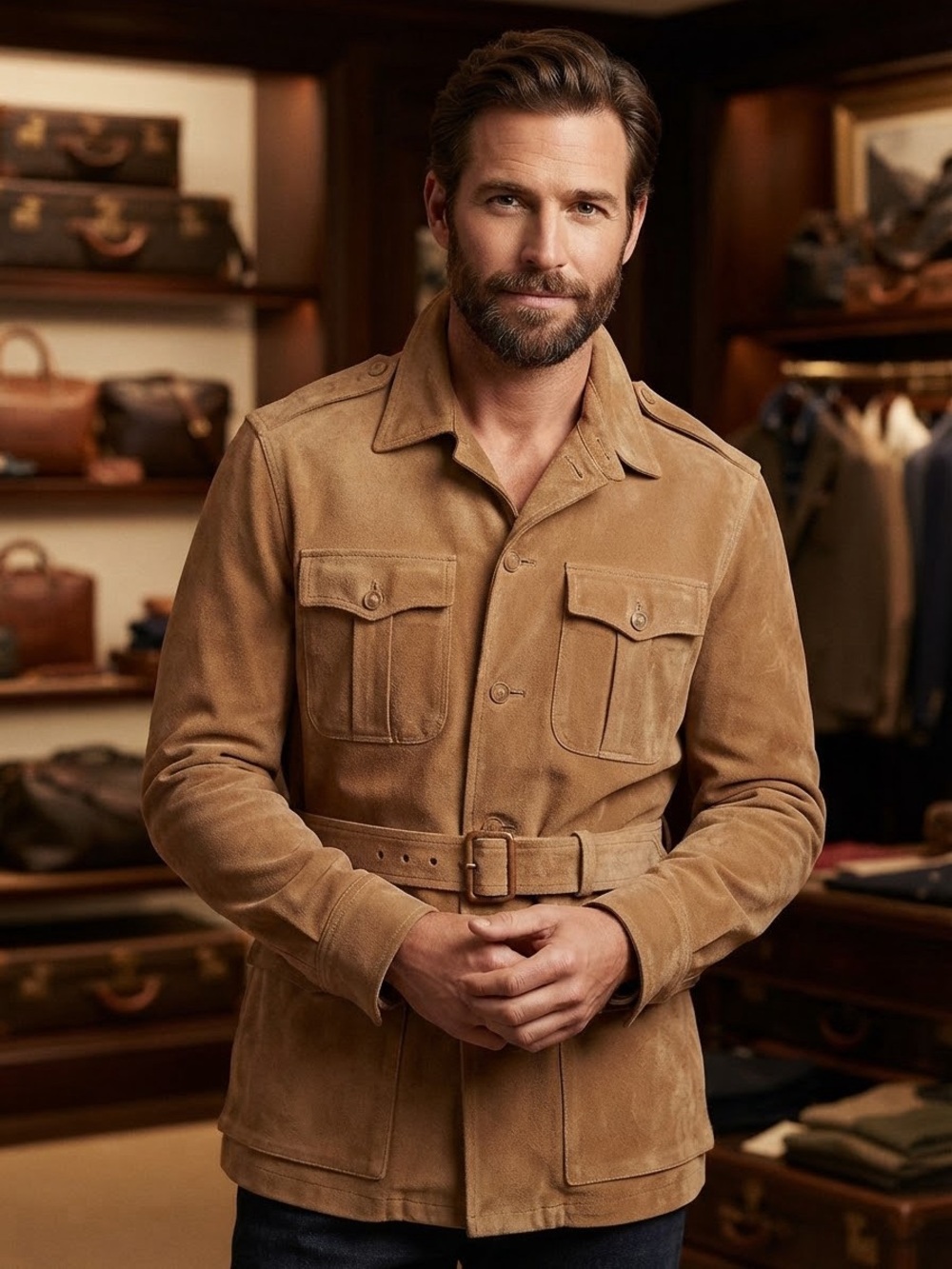 Polo Ralph Lauren Safari Suede Vintage Men's Belted Field Jacket Size L
